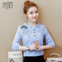 Seven-point sleeve temperament chiffon shirt Womens Spring 2021 New Tide clothes fashion foreign style bottoming shirt