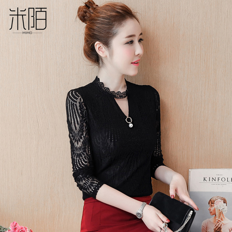 Lace base shirt women's spring and autumn 2021 new spring long-sleeved top clothes wild belly cover-up Western style small shirt