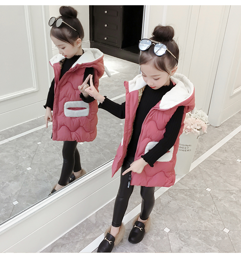 Áo vest nữ mùa thu đông 2018 phiên bản mới của Hàn Quốc cho bé xuống vest cotton trong phần dài bên ngoài mặc vest mùa đông dày áo gile cho bé gái 7 tuổi