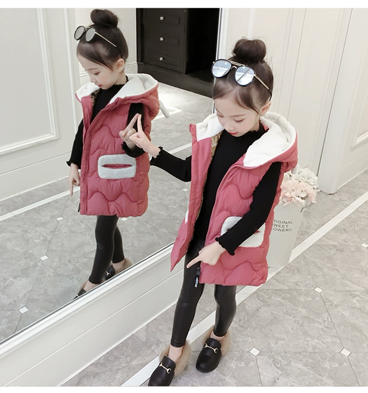 Áo vest nữ mùa thu đông 2018 phiên bản mới của Hàn Quốc cho bé xuống vest cotton trong phần dài bên ngoài mặc vest mùa đông dày ao quan tre em