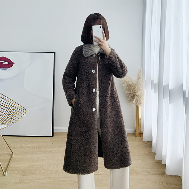 Sheep shearing coat women's 2019 new medium and long version of the grain lamb hair Haining fur mink fur one-piece coat