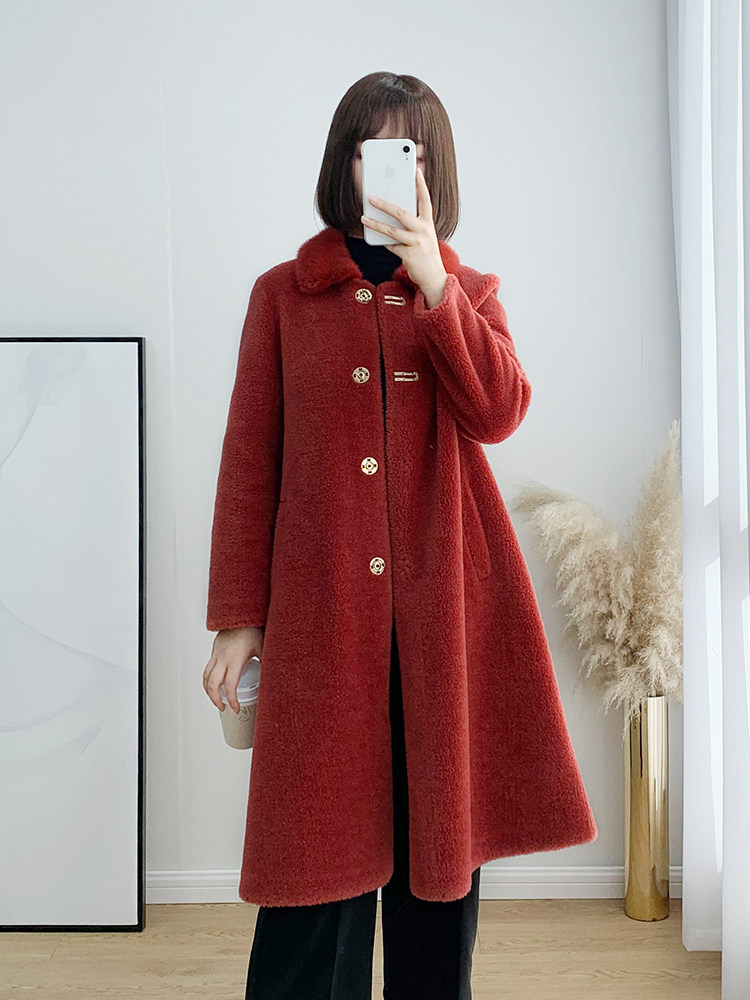 Sheep shearing coat women's 2019 new medium and long version of the grain lamb hair Haining mink fur fur one-piece coat