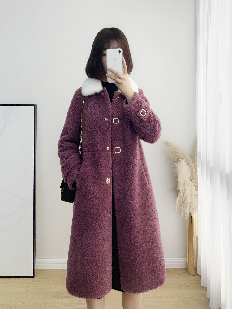Sheep shearing coat women's long version of 2019 new grain lamb hair Haining fur mink fur one-piece coat
