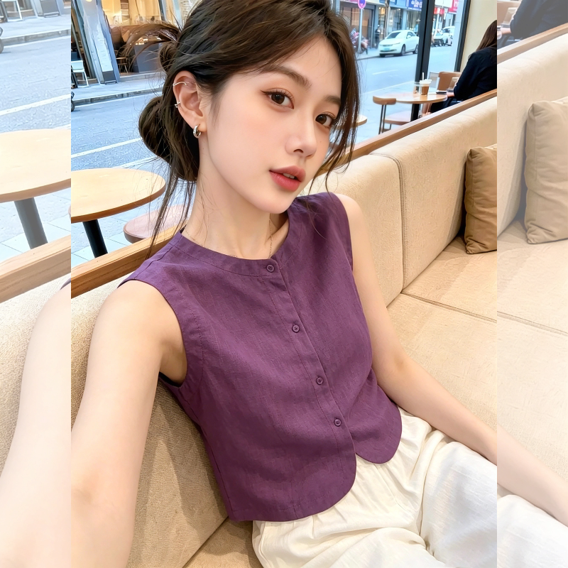 Korean Style Purple Vest Shirt for Women 2026 Summer New Fashion Lazy Style Casual Loose Sleeveless Top Trendy Korean Style Purple Vest Shirt for Women 2026 Summer New Fashion Lazy Style Casual Loose Sleeveless Top Trendy