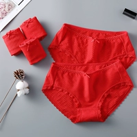 Cotton lớn màu đỏ năm mới lễ hội năm sinh đồ lót phụ nữ gợi cảm ren cotton kích thước lớn eo ngắn quần lót thể thao