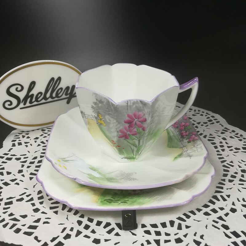 Spot UK Shelley Antique Bone Porcelain Purple Garden Series Anise Cup Three Sets 2