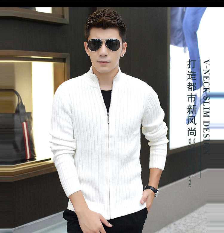 Mùa thu và mùa đông mô hình kích thước lớn nam rắn màu áo len nam đan áo len nam cổ áo cardigan áo khoác dày cotton cashmere áo len