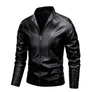 Stand collar short pu leather men's motorcycle jacket trend