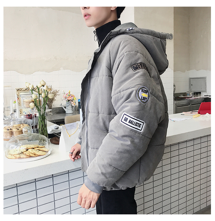 Cotton nam xu hướng mùa đông áo mới phiên bản Hàn Quốc cộng với nhung dày phục vụ sinh viên xuống bông nhíp bông áo phao nam