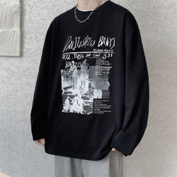 Spring and Autumn men's bottoming shirt, long-sleeved T-shirt, trendy brand loose black T-shirt, men's style, suitable for summer wear