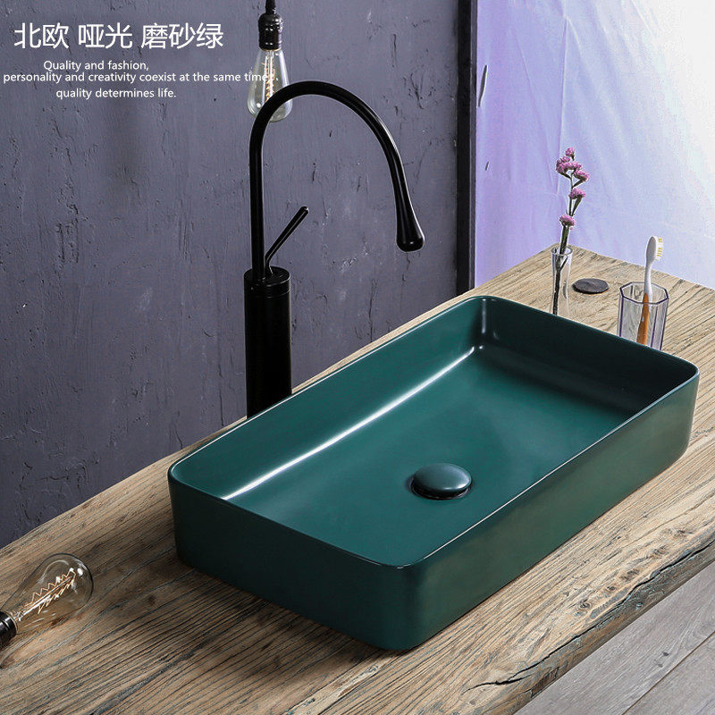 Nordic matte green round square washbasin on the countertop creative personality washbasin powder room art basin