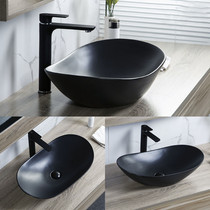 Huang Ma Shi oval matte creative black bathroom ceramic face art basin Hand basin Household table basin