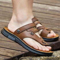 Genuine Leather Sandals Mens Clip Toe Summer 2022 New Herringbone Tug Sandals Men Non-slip Casual Beach Sandals Sandals