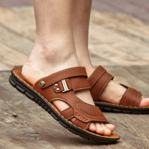 Sandals mens 2022 new summer leisure beach Driving deodorized leather sandals Outer wear for mens slippers