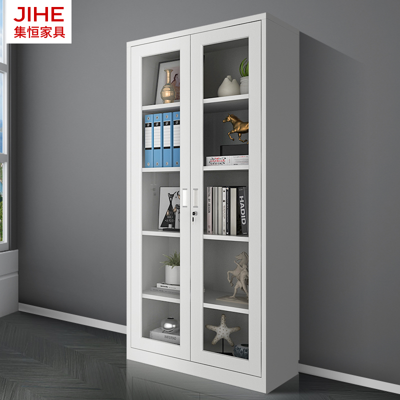 Full-body glass file cabinet Office iron cabinet Glass door with lock data cabinet Financial file cabinet Material cabinet