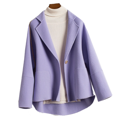 Короткое двусторонное шерстяное демисезонное шерстяное пальто, кашемировая куртка, оверсайз, в корейском стиле, подходит для подростков