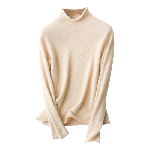 Кашемировый трикотажный свитер, утепленный лонгслив, облегающий крой, высокий воротник