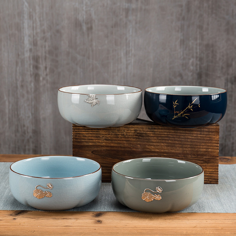 Tea wash large ceramic ru kiln can open tea cup wash household dry tea slag barrel kung fu tea cup bowl