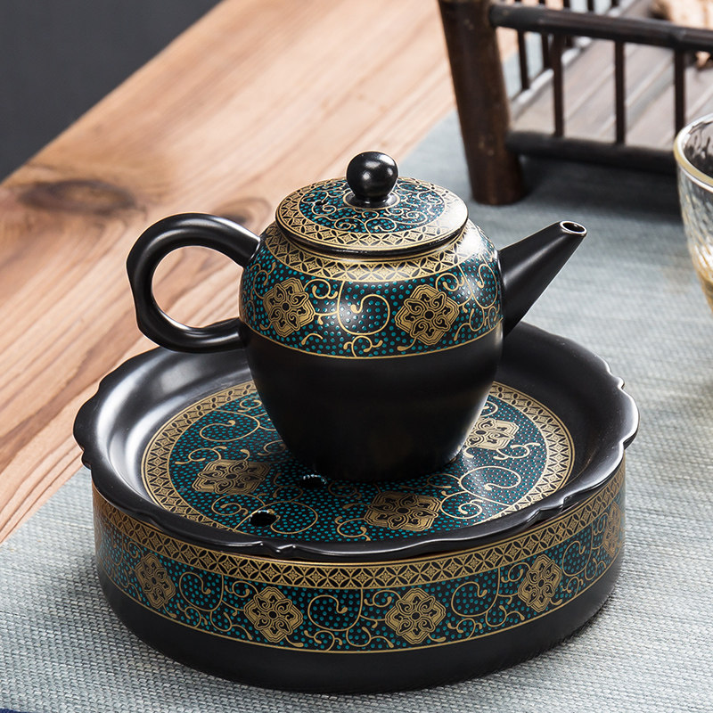 Black Pottery Pot Bearing Tea Wash Home Small Dry Foam Bench Teapot Tea Road Accessories Build Water Tea Residue Cylinder Water Wash Cup Wash Water Spittoon