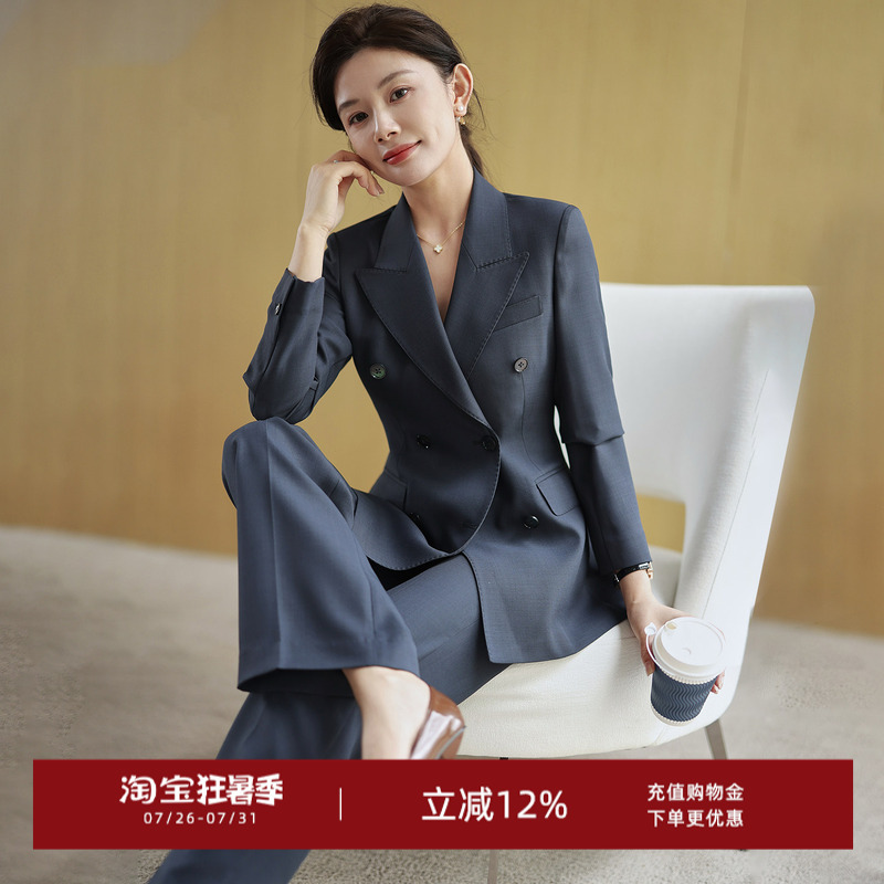 Summer Thin Cool Fabric Suit Set for Women, Dark Gray New Style Professional Commuting Elegant Straight-Leg Pants Suit Summer Thin Cool Fabric Suit Set for Women, Dark Gray New Style Professional Commuting Elegant Straight-Leg Pants Suit