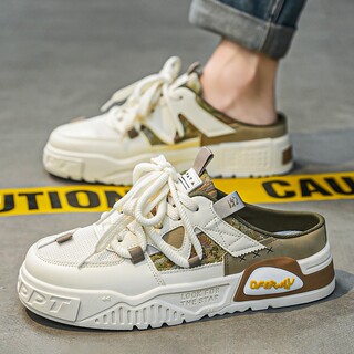 Men's Shoes 2026 New Autumn Mesh Breathable Sports Casual Sneakers Slip-On Thick-Soled Closed-Toe Canvas Half-Slippers