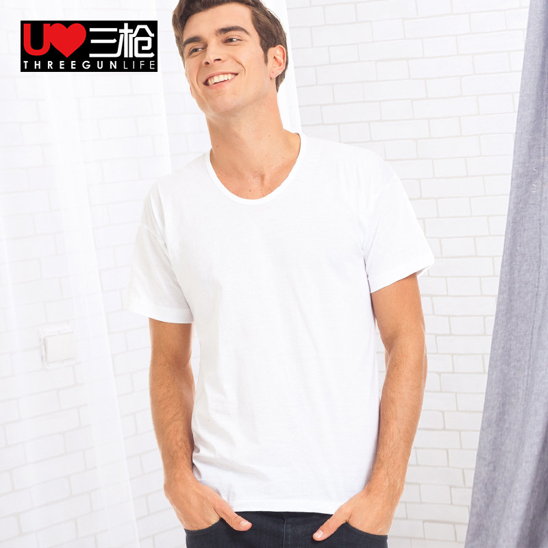 Three shots pure white T-shirt male fine drifted full cotton sweatshirt sweatshirt mid-aged short sleeve undershirt loose with large size for summer