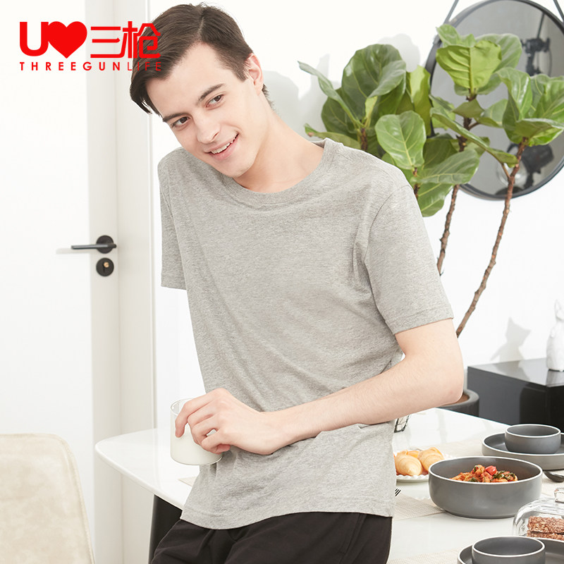 Triple gun T-shirt Male 2021 Summer New Pink soft cotton Round neck Short sleeves Bottom Loose Breathable Cotton Pure Color Sweatshirt
