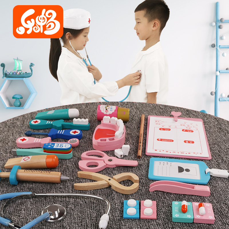 Children's doctor toy set simulation play house boy girl nurse injection game tool stethoscope wooden