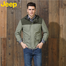 Куртка jeep/吉普男装专柜正品春季外套纯棉拼接休闲连帽夹克