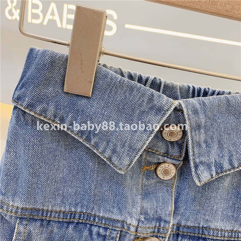 Quần áo trẻ em Hàn Quốc 2019 mùa thu cho bé gái denim châu Âu và Mỹ + áo khoác denim cạp cao - Phù hợp với trẻ em