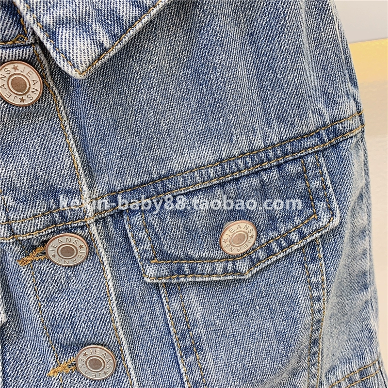 Quần áo trẻ em Hàn Quốc 2019 mùa thu cho bé gái denim châu Âu và Mỹ + áo khoác denim cạp cao - Phù hợp với trẻ em