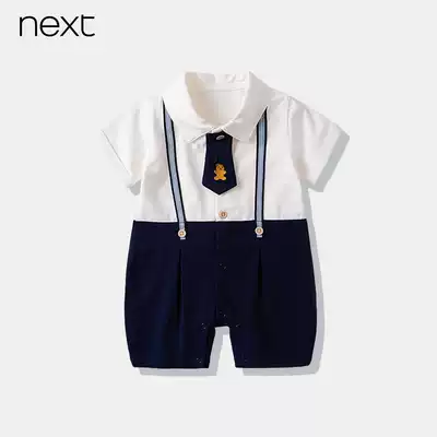 British NEXT baby one year old dress 100 days male baby tie bow tie ha dress one piece fake two thin summer