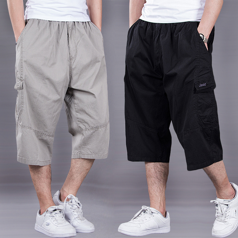 Men's Summer Loose Casual Plus-Size Cotton Cargo Shorts, Large Size, Full-Length, Sporty Style