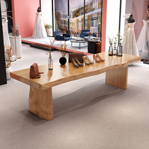 Simple clothing store display table Zhongdao running water table original wooden table solid wood large board table shoe bag shop display table display table
