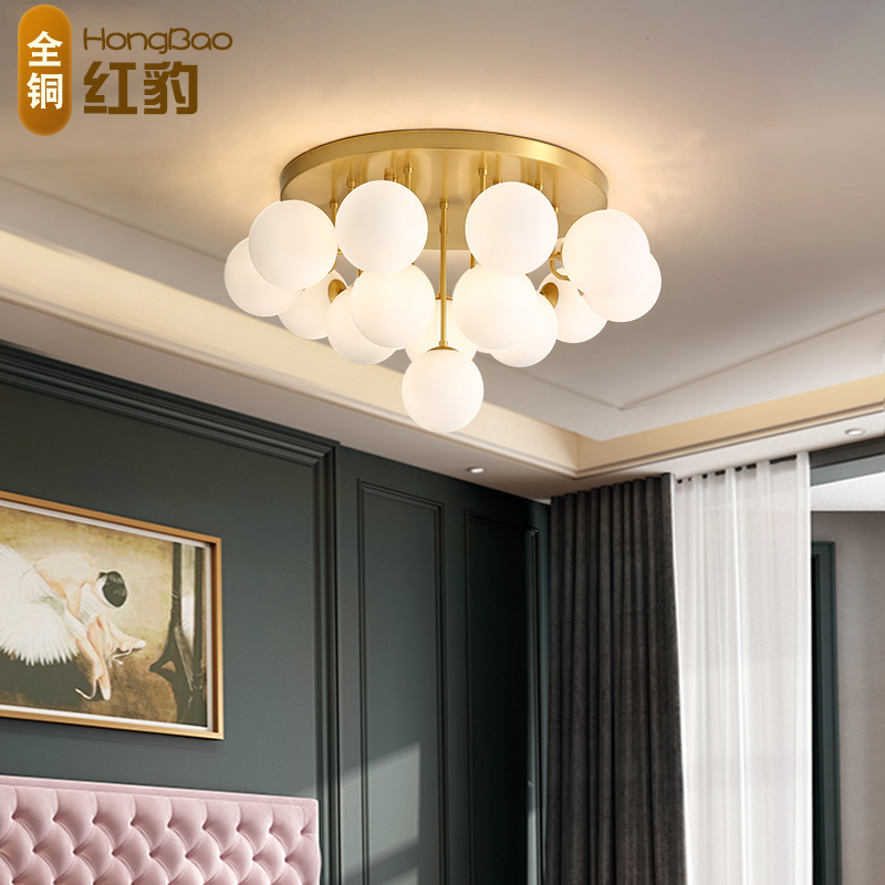 Nordic Copper LED ceiling lamp Living room bedroom lamp Light luxury ultra-thin round balcony lamp Simple modern lamp