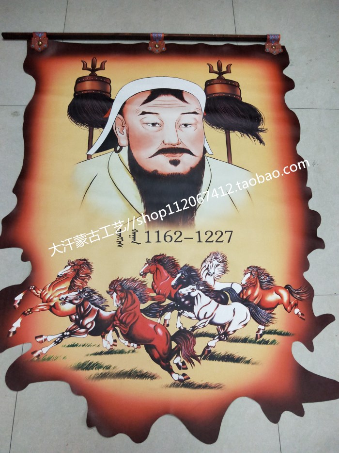 Genghis Khan skin painting Mongolian craft feature gift decoration color hanging painting 1.2 * 1.6 meter batch
