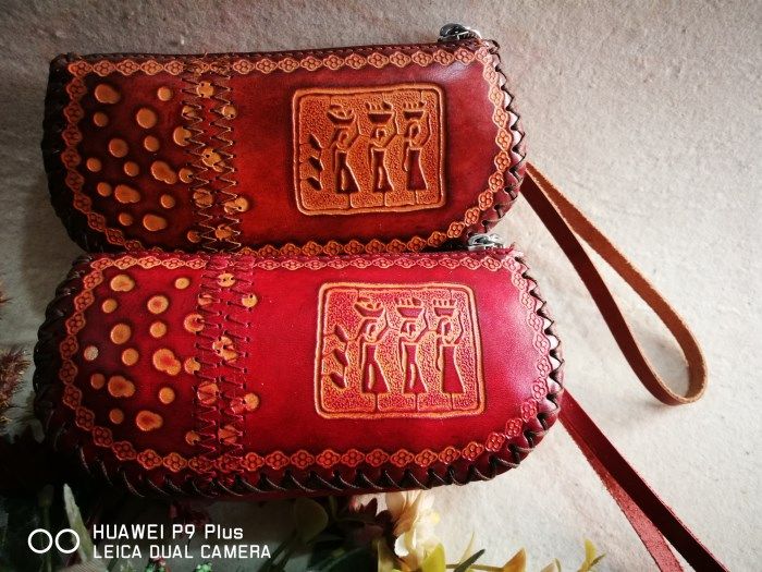 Mongolian Element Wallet Pure Bull Color Leather Handbag Lady Handbag Birthday Gift Printed Bull Leather Handbag Hand Grip Bag