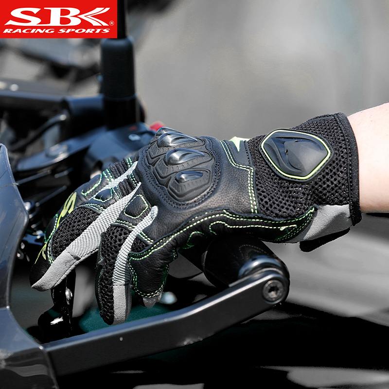 SBK Motorcycle Mesh Breathable Gloves Summer Riding Anti-Fall Touch Screen Men's Motorcycle Full Finger Off-Road Four Seasons