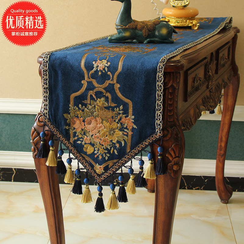 High-end Embroidery Table Flag Eu Style Upscale Luxury American Light Luxury New Chinese Tea Table TV Cabinet Table Cloth Tea Mat