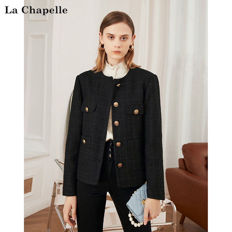 La Chapelle 2022 autumn new retro tweed small fragrance jacket women's short jacket 2F1C7050