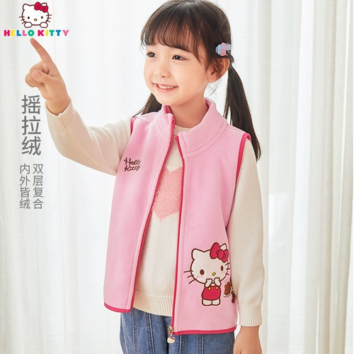 Hello kitty, детский тонкий осенний бархатный мультяшный жилет, в западном стиле
