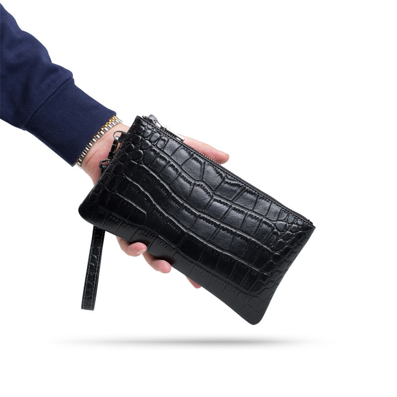 Men's hand grab bag Chater small hand bag Male genuine leather Leisure Crocodile print Bull Strap Wrist Phone bag Men's style bag