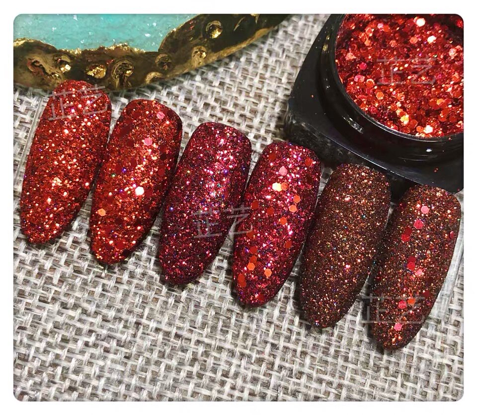Net Red Beauty Chia Red Diamond Super Shiny Pink Bright Pieces New Year Red Meme Chinese Red Festive Mixed Sequin Fingertip Ornaments