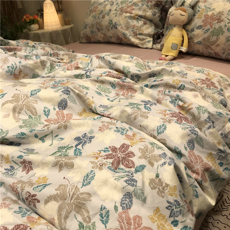 Embroidered butterfly knot pillowcase four pieces of full cotton pure cotton 1 5m American field garden quilt cover bed sheet Mind wind quilt