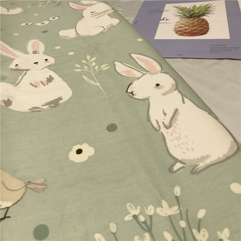 Dễ thương ins nhỏ tươi ngây thơ thỏ bốn mảnh phù hợp với bông Cotton 1,8m chăn tấm bìa phim hoạt hình màu xanh lá cây - Bộ đồ giường bốn mảnh
