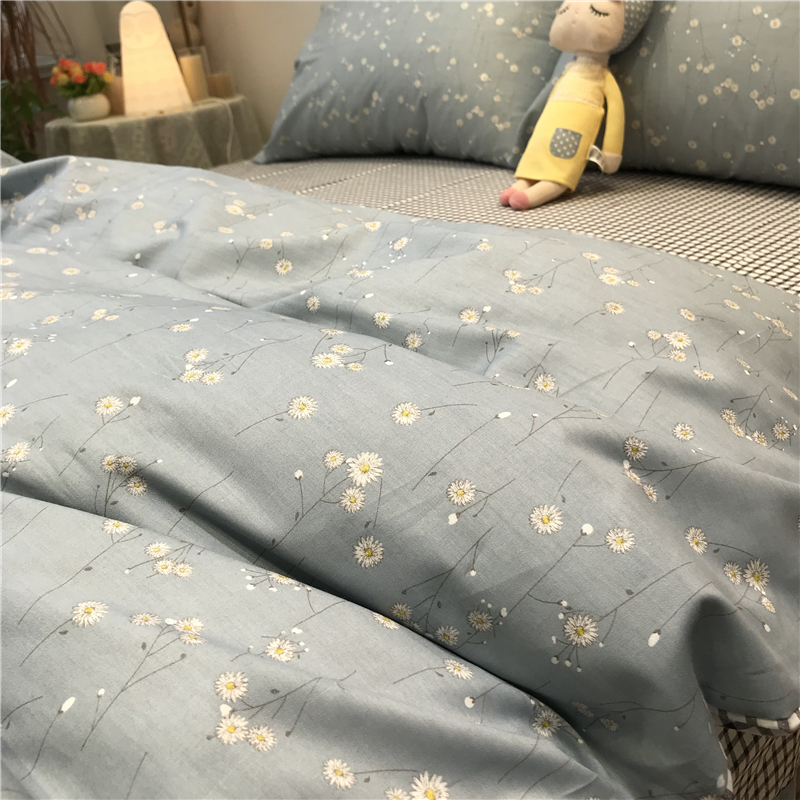 Spring Day Style Chicks Four Pieces All Cotton Pure Cotton American Fields Garden Small Pieces Quilt Cover Sheet Hide Cyan 1 5m