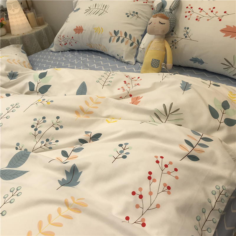 American pastoral small fresh set four - piece cotton pure cotton 1 5m1 8 m simple blue wave wave sheet