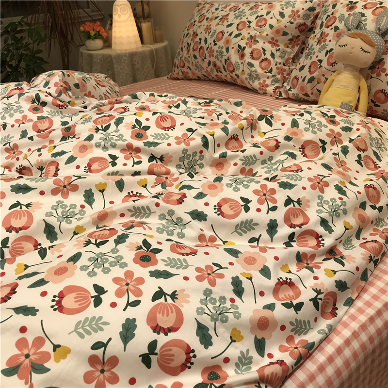 Small Crushed Flowers Four Sets Full Cotton Pure Cotton Quilt Cover 1 5m1 8 m Bed Upper Supplies Fields Han Style Princess Wind Powder Red