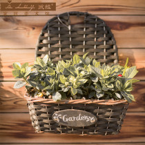 olvy Euler wicker wall-mounted woven flower basket Wall hanging grass-woven flower arrangement flower device Pastoral handmade rattan flower pot