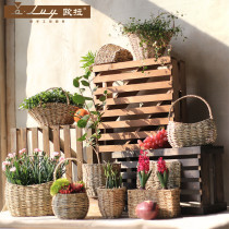 olvy Euler living room flower arrangement grass flower pot small flower basket rattan flower basket decoration portable woven flower basket basket